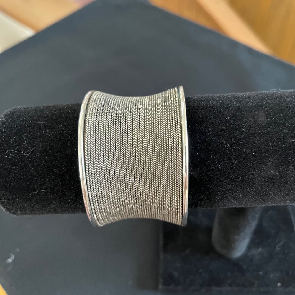 Suarti Wide cuff Indonesia Sterling Silver bracelet.